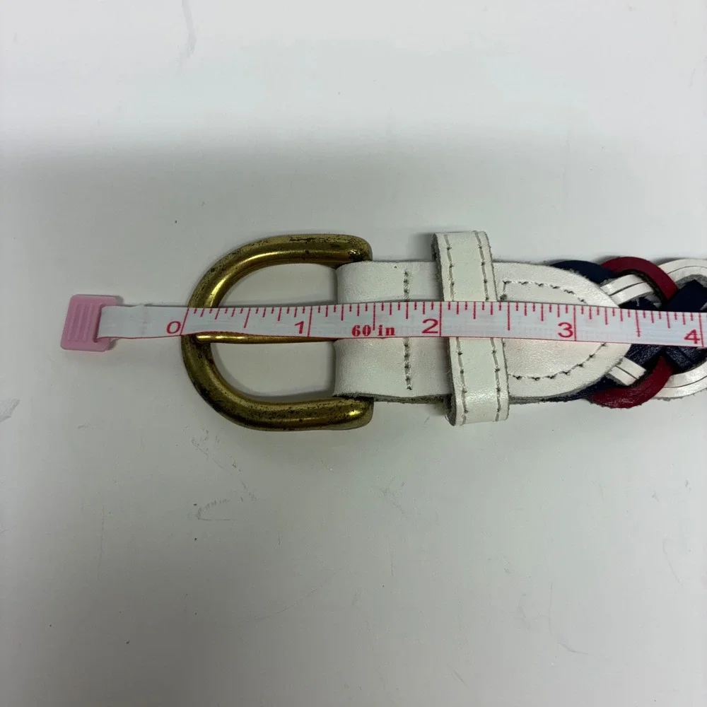 Vtg Capezio Braided Woven Leather Belt Multicolor Red White Blue Small Argentina